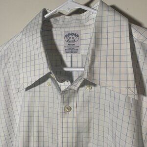 XL Brooks Brothers Regent Supima Cotton plaid Button Up White Blue mens preppy